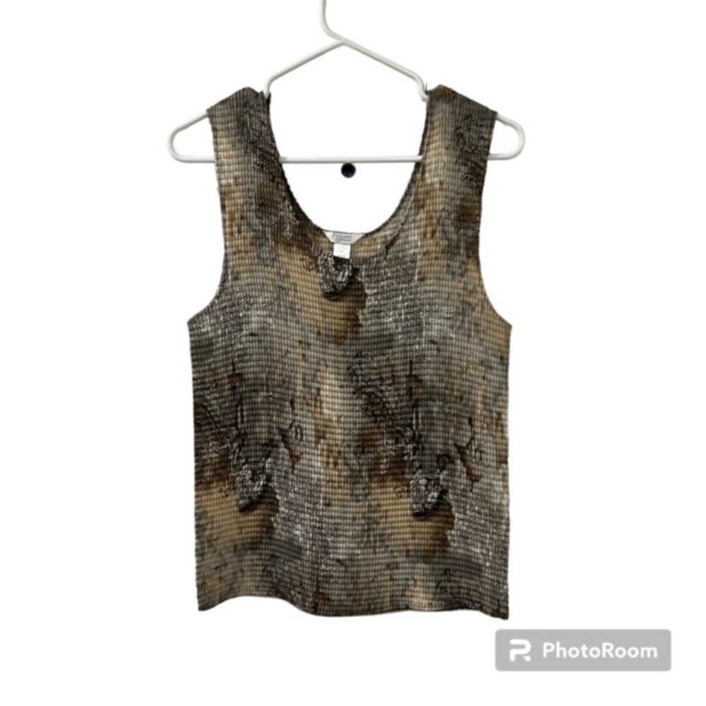 Christopher & Banks Womens Brown Abstract Micro Pleated Tank Top XL